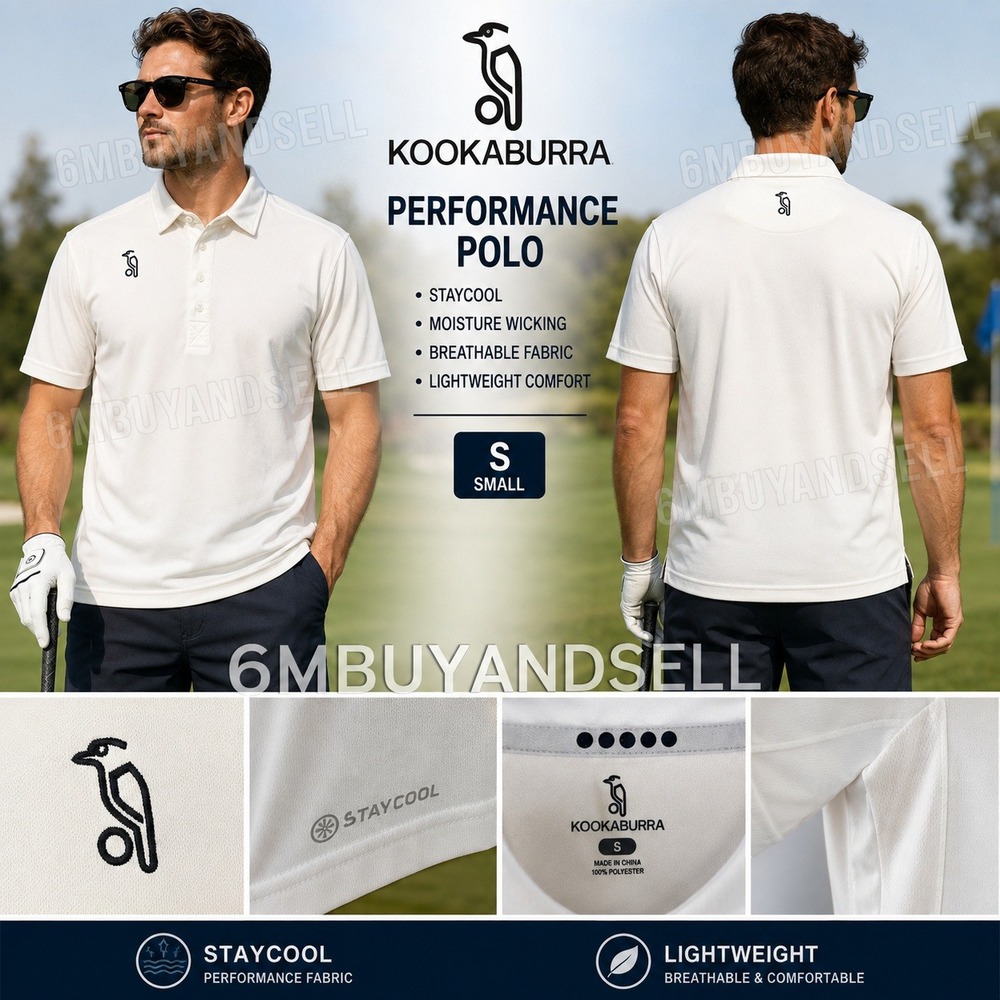 Kookaburra Mens Performance Polo Shirt White Staycool Moisture Wicking Small